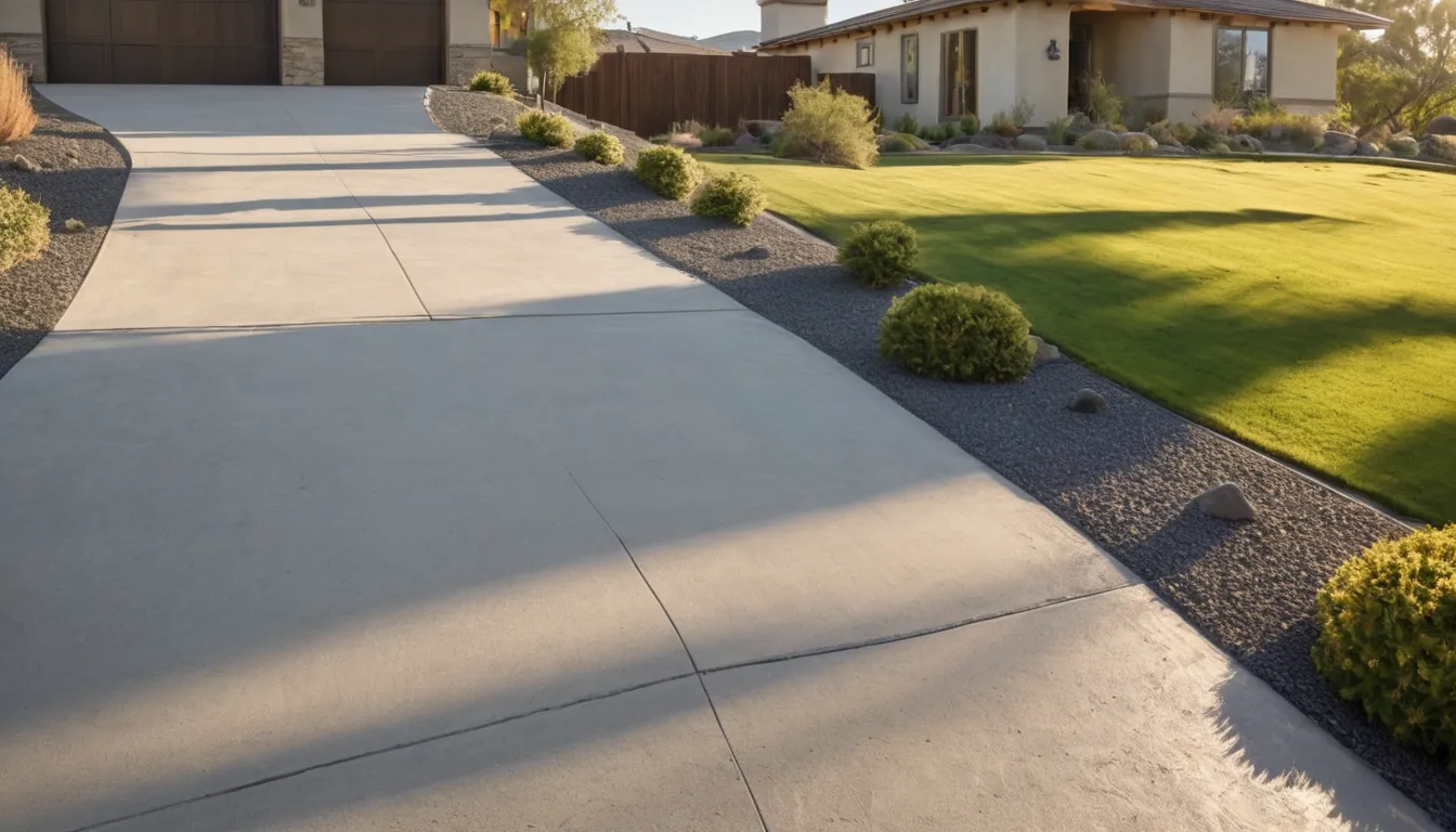 A freshly poured concrete driveway beside a stucco ranch home in Vallejo